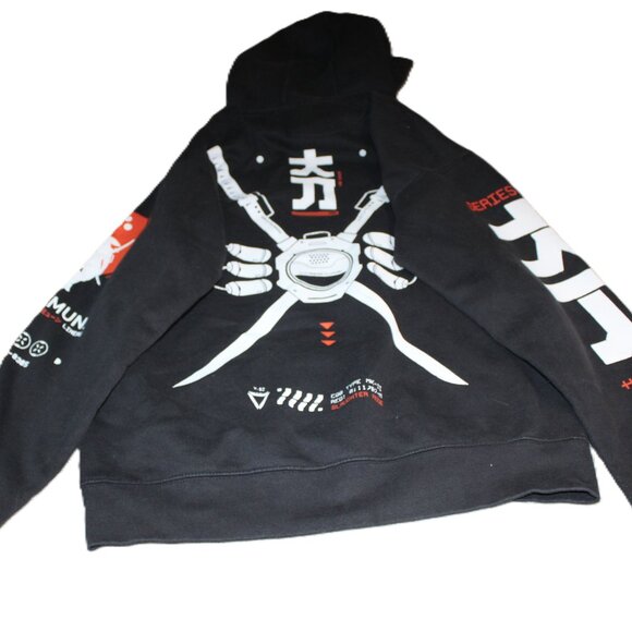 Fabric of the Universe Black Graphic Hoodie with White and Red Accents - Picture 1 of 10